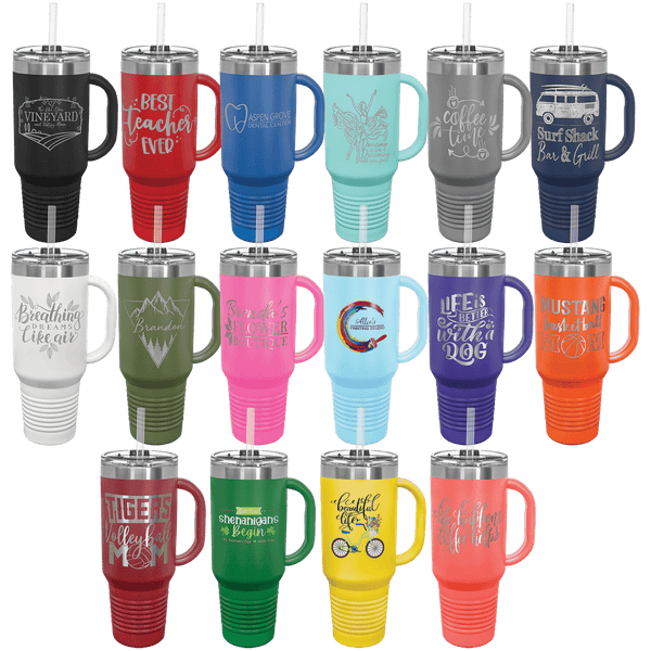 Polar Camel 40 oz. Coral Travel Mug with Handle, Straw Included