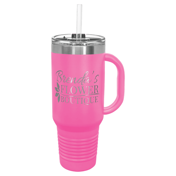 Polar Camel 40 oz. Coral Travel Mug with Handle, Straw Included