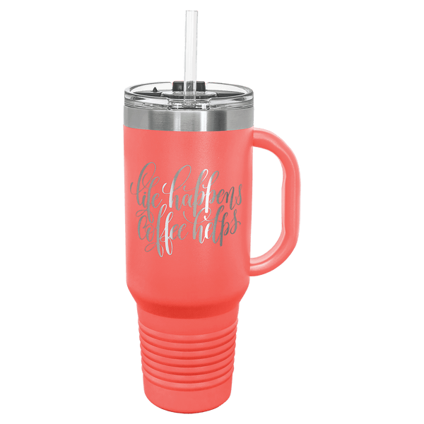 Polar Camel 40 oz. Coral Travel Mug with Handle, Straw Included