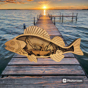 Handcrafted Walleye Shaped 3D Fishing Scene