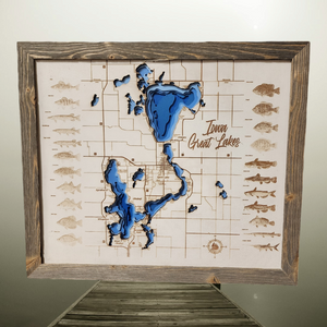 Bathymetric Lake Map of the Iowa Great Lakes Complete With All Sporting Fish- Medium