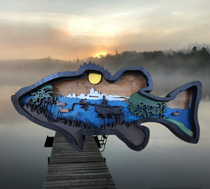 Handcrafted Bass Shaped 3D Fishing Scene